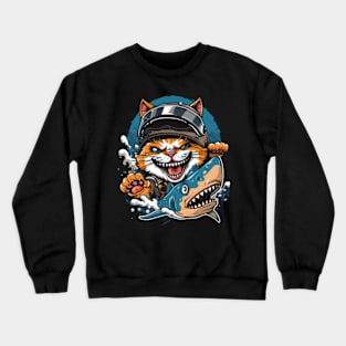 Cat Riding Shark Marine Journey Crewneck Sweatshirt